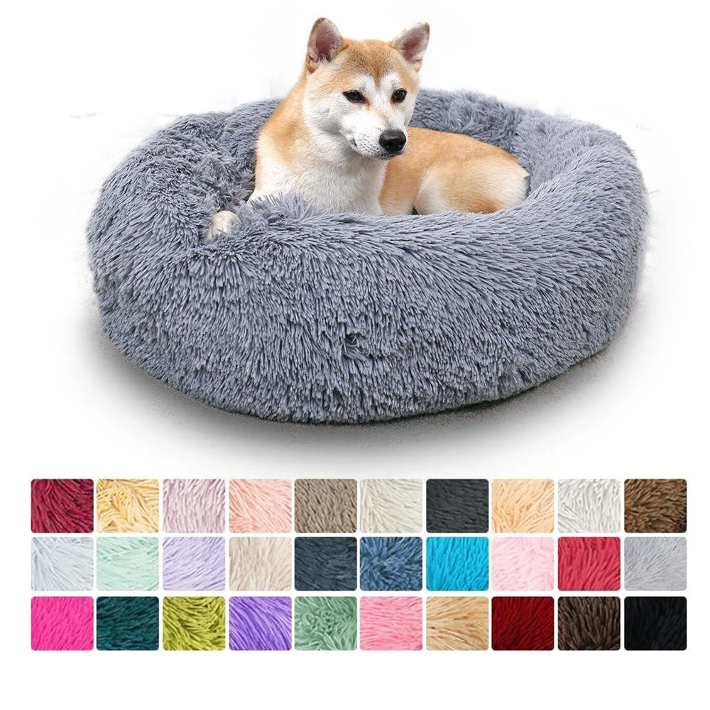 Luxury Plush Soft Calming Donut Dog Bed Washable Removable Cover Pet Cushion Extra large Dog Sofa Cat Round Pet Beds