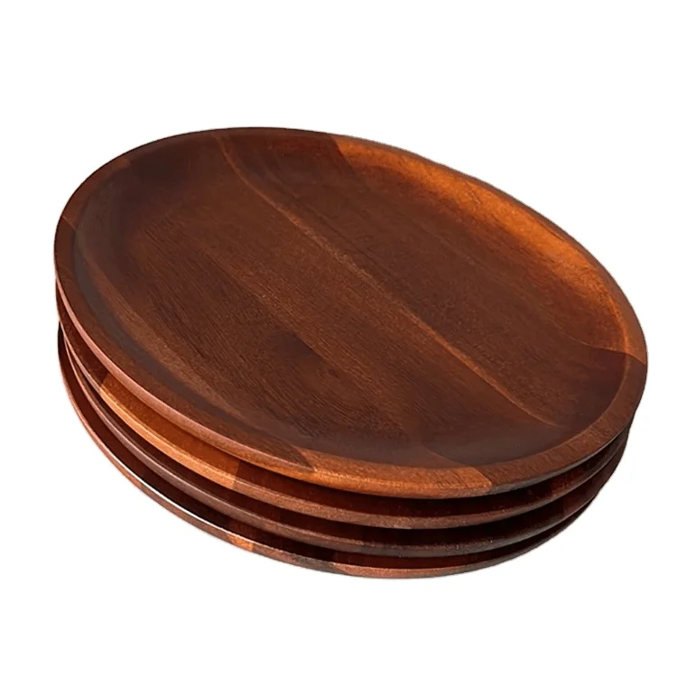 Dishes Snack Dessert Classic Plate Dinner Plates Easy Cleaning Lightweight Unbreakable Round Wood Plates For Food