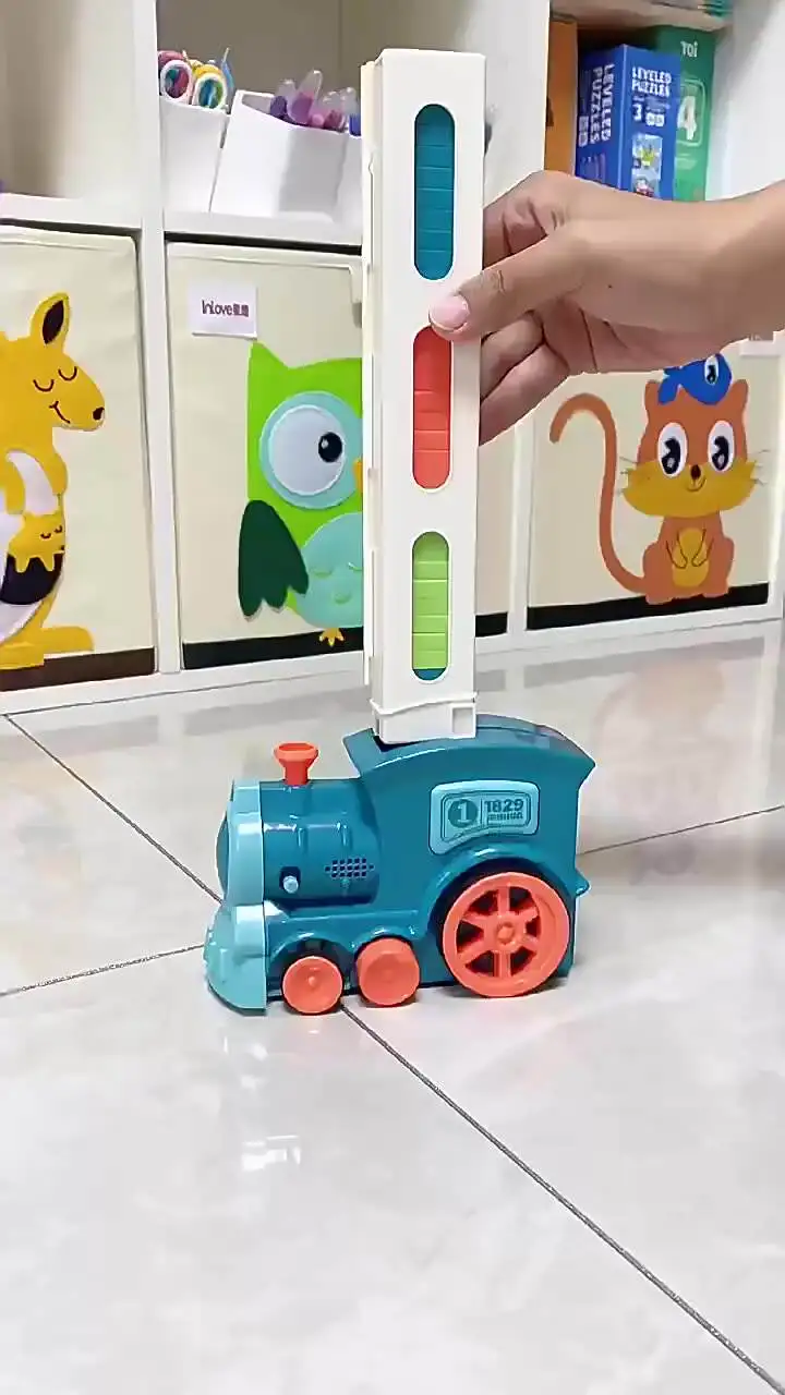 Wood Train Toys Set  Montessori Educational Wooden Train Track Toy Children Gifts  Electric Automatic Domino Train Toy