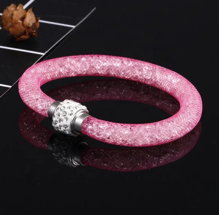 Fashion Magnetic Clasp Crystal Mesh Tube Bracelet Charm for Women