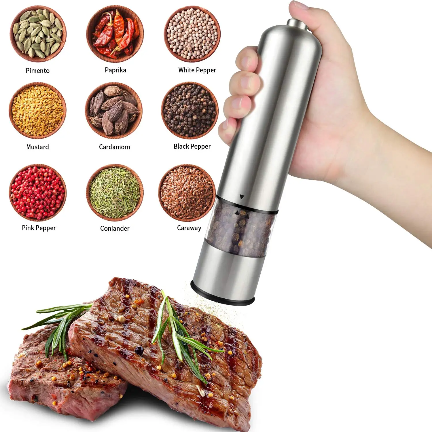 Stainless Steel 2 Pieces Batteries Operated Electric Salt Pepper Mill