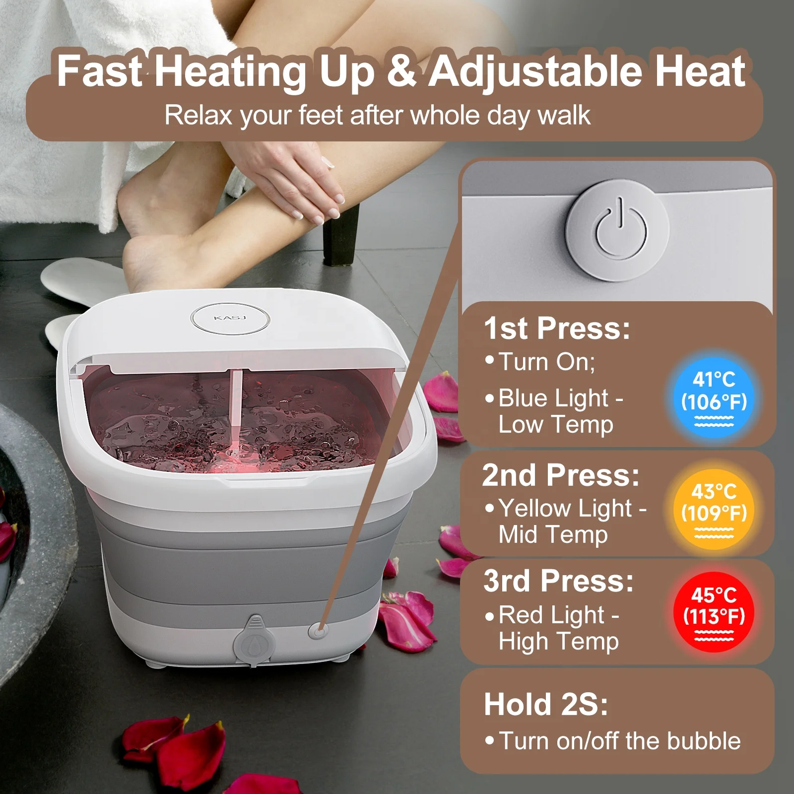 Newest Design Foldable Roller Massage Bath Foot Massager Pedicure Soaking Tub Heat Bubbles Electric Foot Spa Machine
