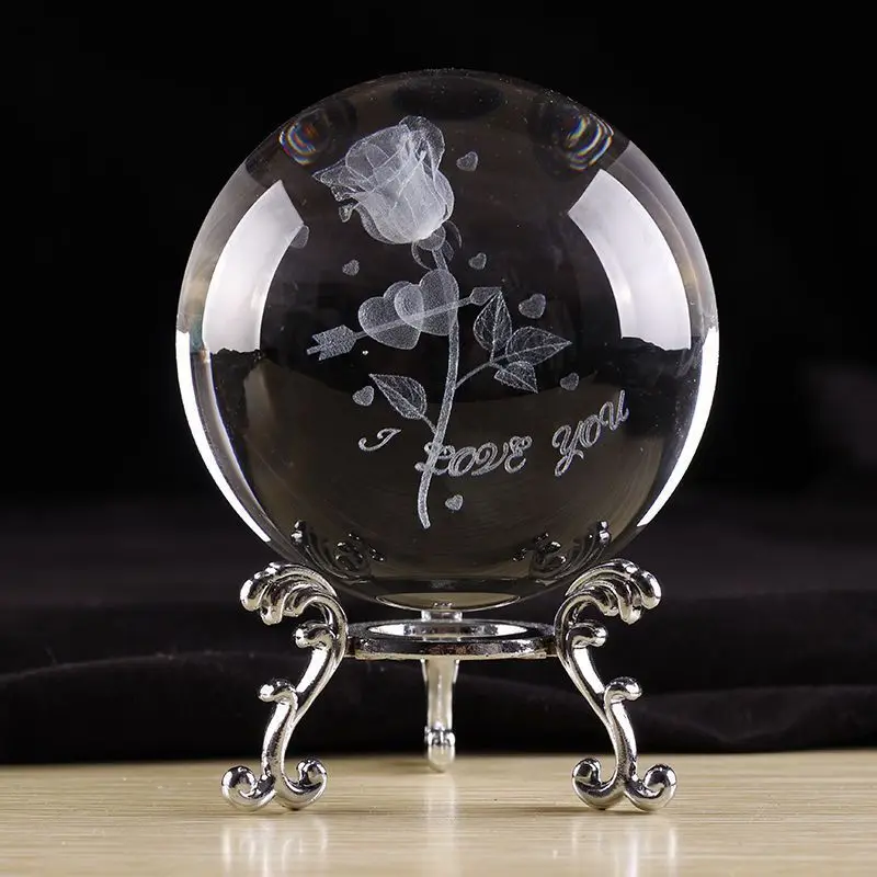 Manufacturer customized 3d laser engraved logo Clear Crystal Glass Ball with sliver base