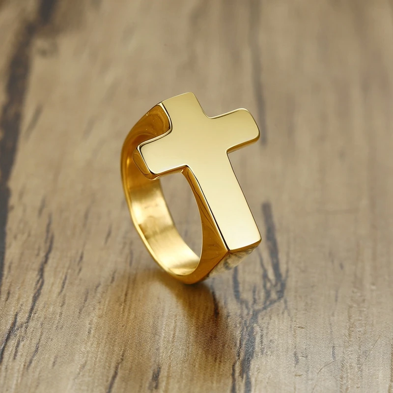 Hot Selling Stainless Steel Cross Jewelry Latest Design Gold Plated Jesus Cross Rings For Men Women