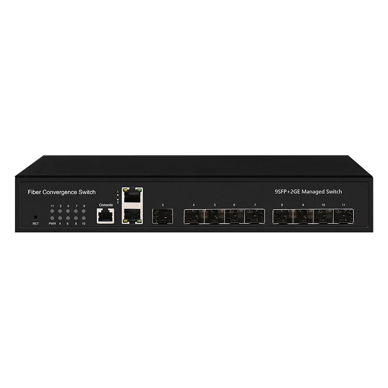 12 Ports L2 Fiber Convergence Managed Switch 9 SFP Ports 2 Gigabit RJ45 1 Console L2+ Switch support Qos VLAN IGMP