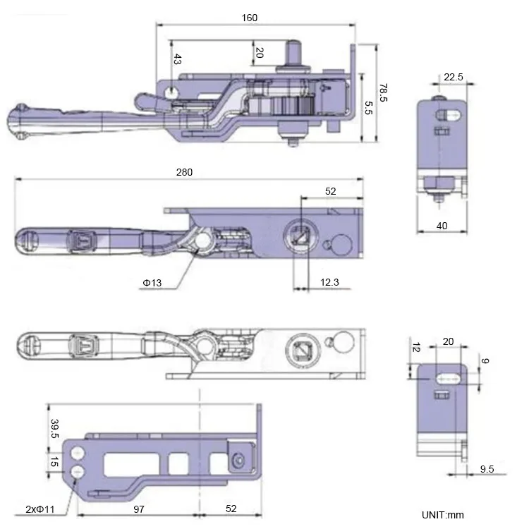 Truck Parts Galvanized Mild Steel Hot Dip Galvanized Ratchet Security Buckle  Thiried Squared Right Side Curtain Tensioner