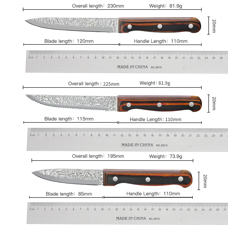 Hammered mirror chef knives with Block Premier 15Pcs Kitchen Knives Set Rosewood Handle Kitchen Knife Set