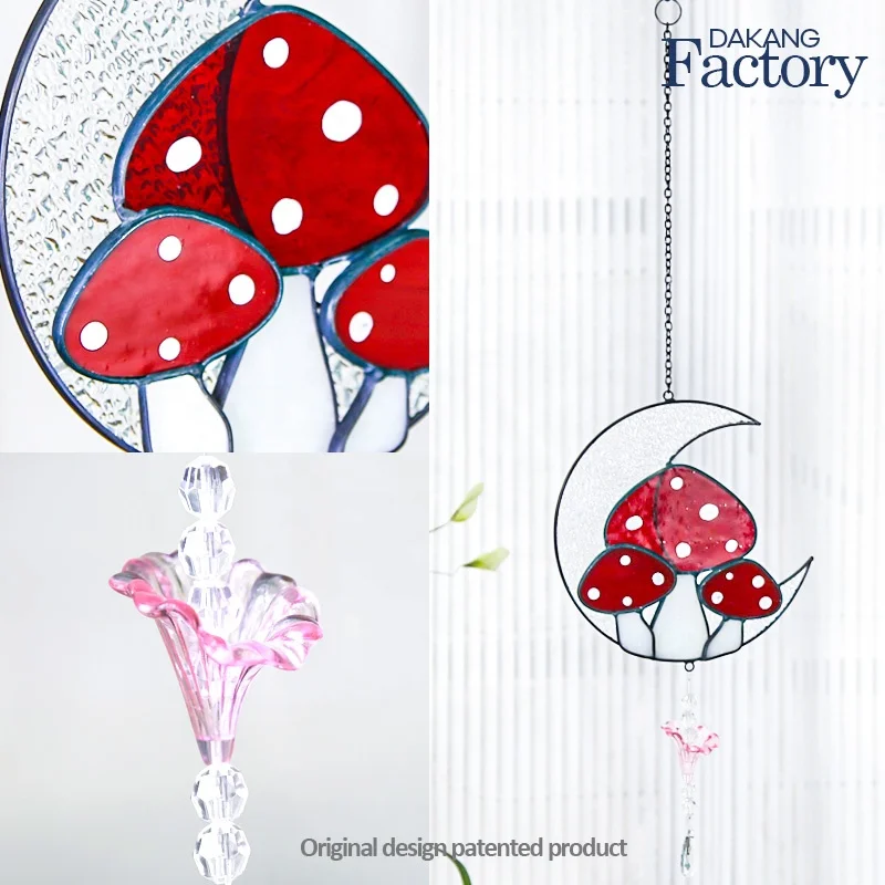 gift idea wind chimes outdoor handicraft products mushroom stained glass suncatcher ornament other home decor