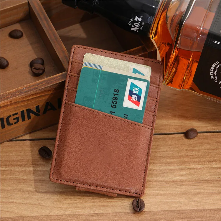 
Handmade custom embossed wallet genuine leather RFID card holder magnet slim wallet money clip for men 