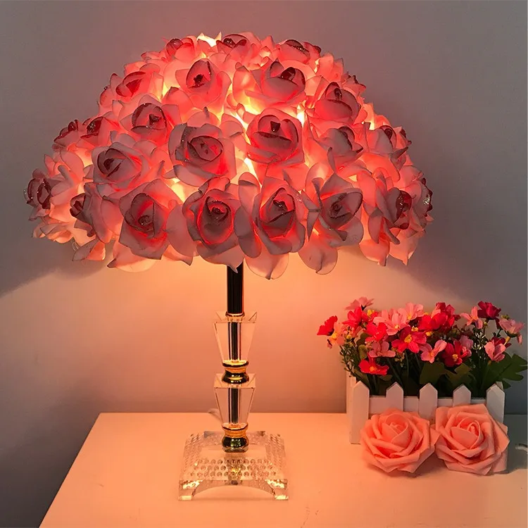 European Modern Table Lamp Rose Flower LED Night Light Bedside Desk Light For Home Wedding Party Decor