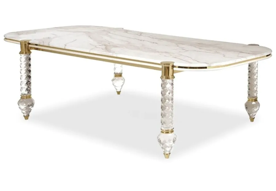 Rustic White Wood Grain Top and Crystal Legs Dining Table Delicate and Beautiful Place for Dining Room and Garden
