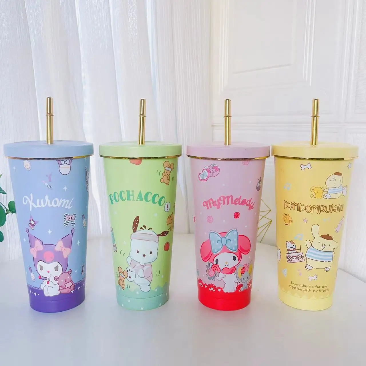 DHF465 New sanrioed 304 stainless steel vacuum cup large capacity 750ml cartoon double layer straw water bottle ice bully cups