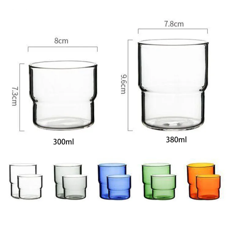 Hot Sale 300ml 380ml Stackable Colored Drinking Glass Cups for Hot & Cold Beverages, Water, Soda, Milk, Juice, Perfect for Gifts