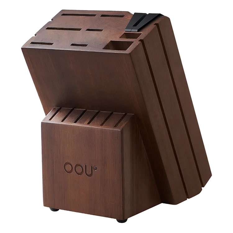 OOU Factory Direct Sale 15Pcs Hold Sharpener Black Knife Wooden Block Kitchen