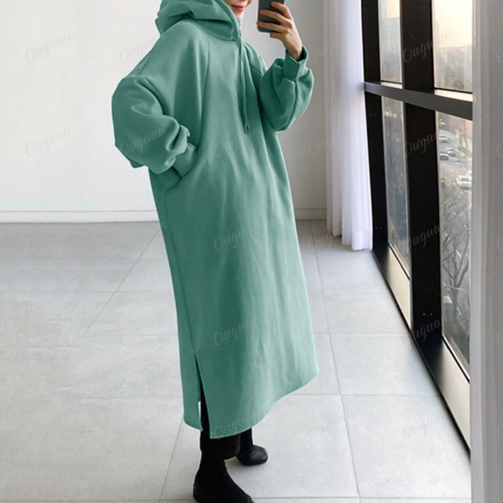 New Arrivals Winter Wholesale Dress Plus Size Women Clothing Elegant Casual Hoodie Dress Long Sleeve With Pockets Casual Dresses