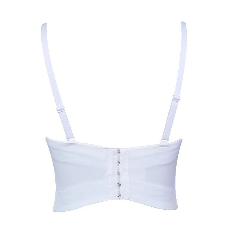 Stereoscopic Flowers Decorated Corset Bustier with Beading Black White Stylish Bustier for Live Stream and Festival