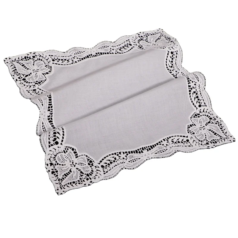 D607  White Cotton Embroidery hankies Suitable for personalized embroidery print Wedding gift  Women  Ladies Lace handkerchiefs