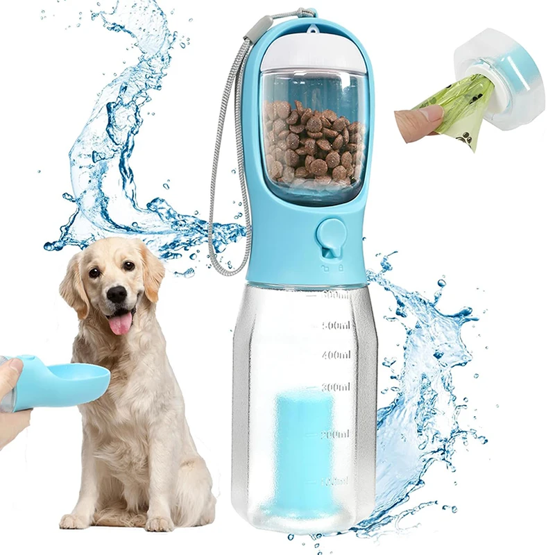 3 in 1 Portable Travel Dog Bowl Dog Water Bottle with Food Container Replaceable Poop Bags Water Filters
