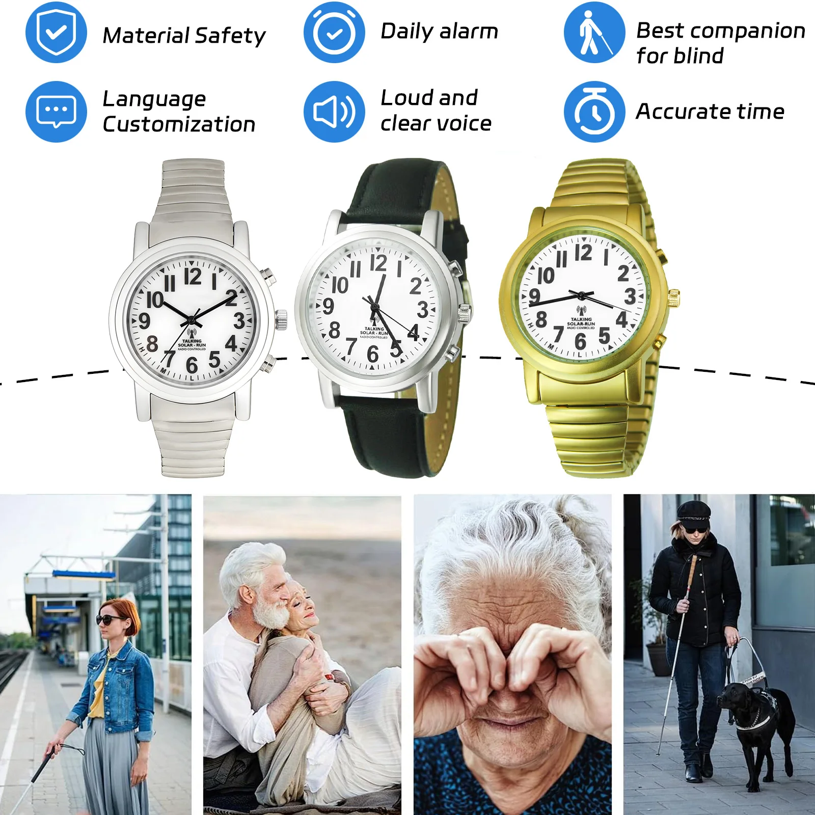 Radio controlled Talking Watch with 1 button for Visually impaired, Elderly or Blind Atomic Talking Watch Multi Band