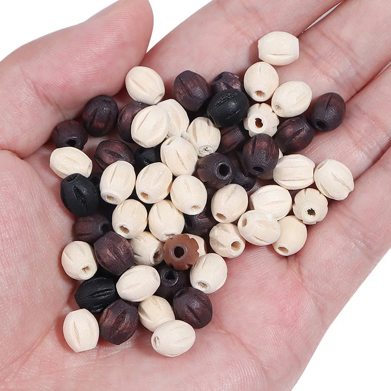 diy Ornament accessories factory direct supply Multicolor watermelon wooden bead Oval carved watermelon beads Hemu bead bracelet