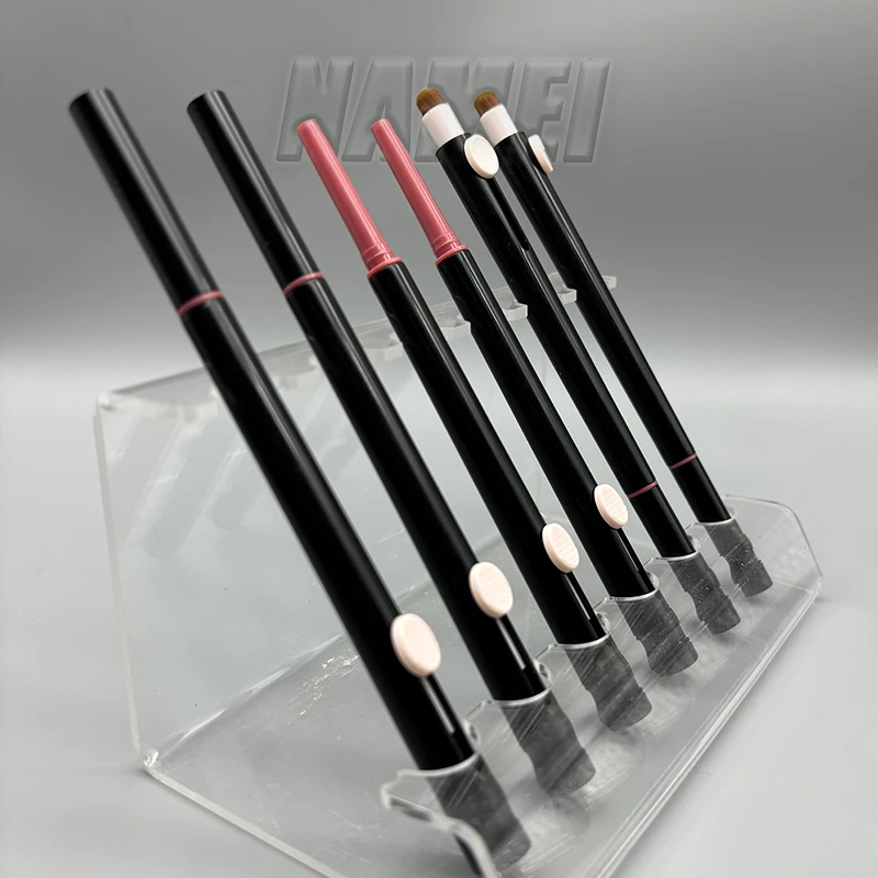 Plastic lip liner pencil holder eyebrow pencil packages cosmetic container packaging tube with Push-pull lip brush