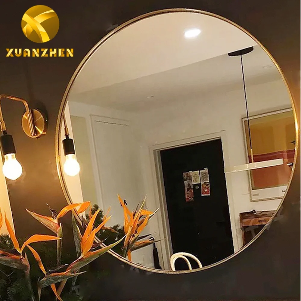 Home furniture modern gold metal bath mirrors decor wall mirror stainless steel luxury round mirrors for sale