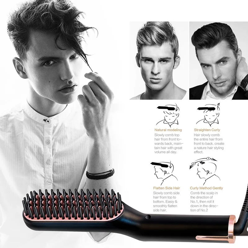 Ready to Ship Electric Ceramic Beard Straightening Brush Comb Iron Hair Straightener for Men