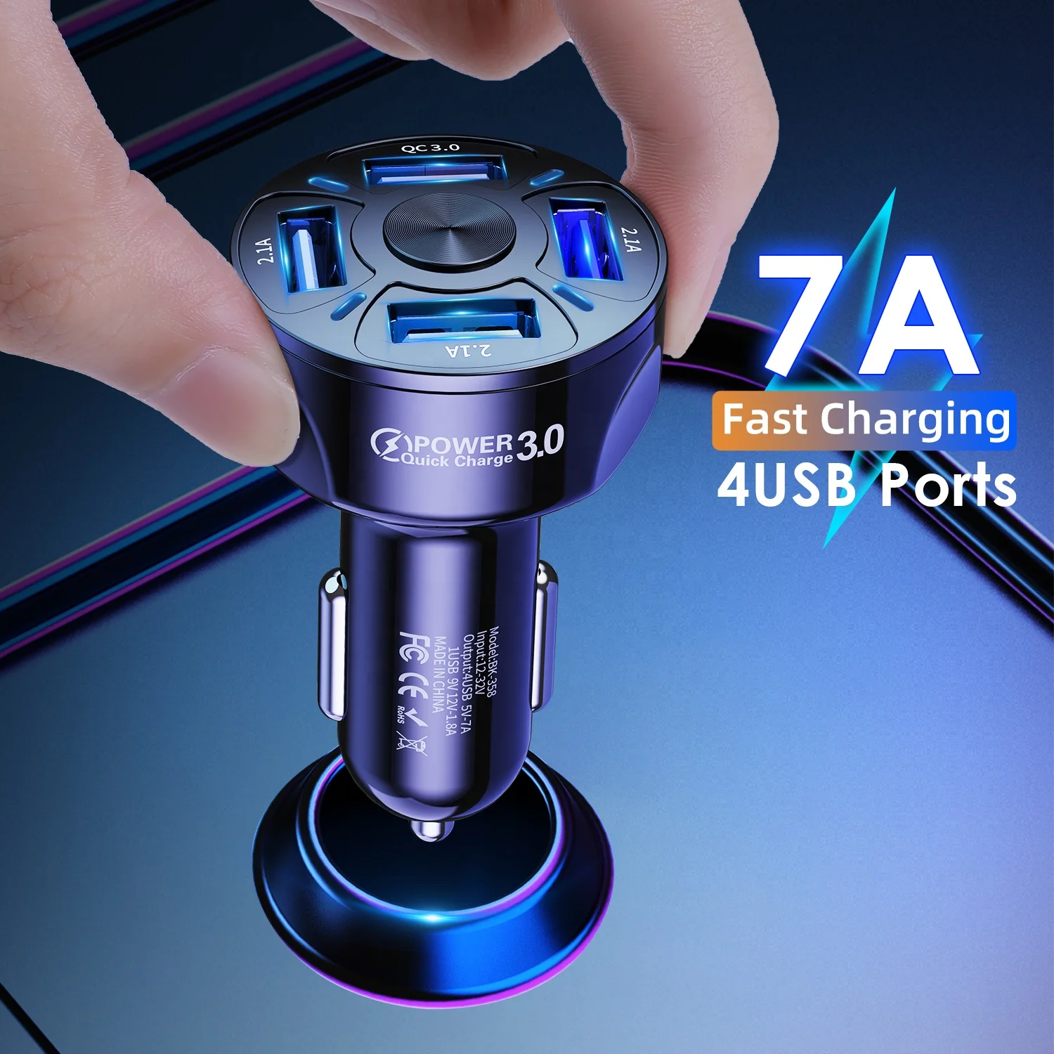 USLION 4 порта автомобильное зарядное устройство USB быстрая зарядка 3,0 универсальная Быстрая зарядка 5 В/7A 48 Вт Зарядное устройство для мобильного телефона для samsung s21 для iphone
