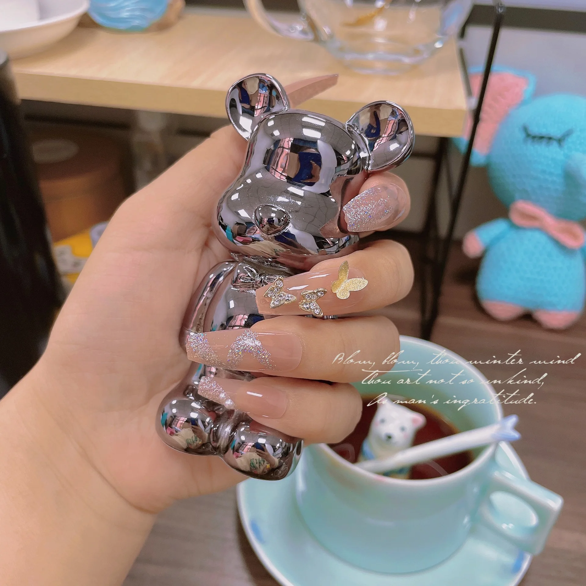 Factory outlet coffin extra long fake nails 24pcs rhinestones butterfly artificial nail tips wholesale press on nails