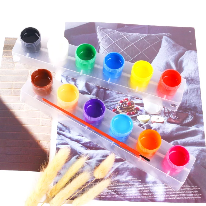 20ML Paint Set With Brush Washable Toddler Baby 12 Color Kid Finger DIY Graffiti Paint Pigment