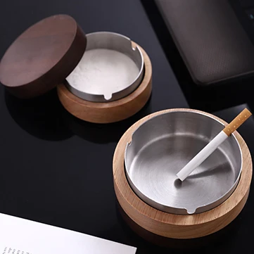 Drop Shipping cup ashtray Stainless Steel Custom Cigar Ashtray  Outdoor  Portable  Pocket  Luxury Wooden Ashtray