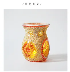 Customized new mosaic ethnic style sunflower, glass color luxury aromatherapy stove candle holder essential oil lamp