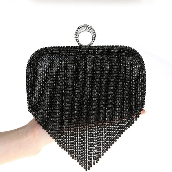 
Elegant Bling Wedding Rhinestone Crystal Tassel Evening Clutch Bag Stone Beading Clutch Purse Ring Evening Bag For Wedding Party 