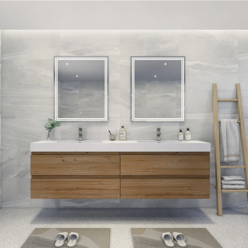 High end popular sanitary furniture solid wood double sink bathroom vanity cabinet