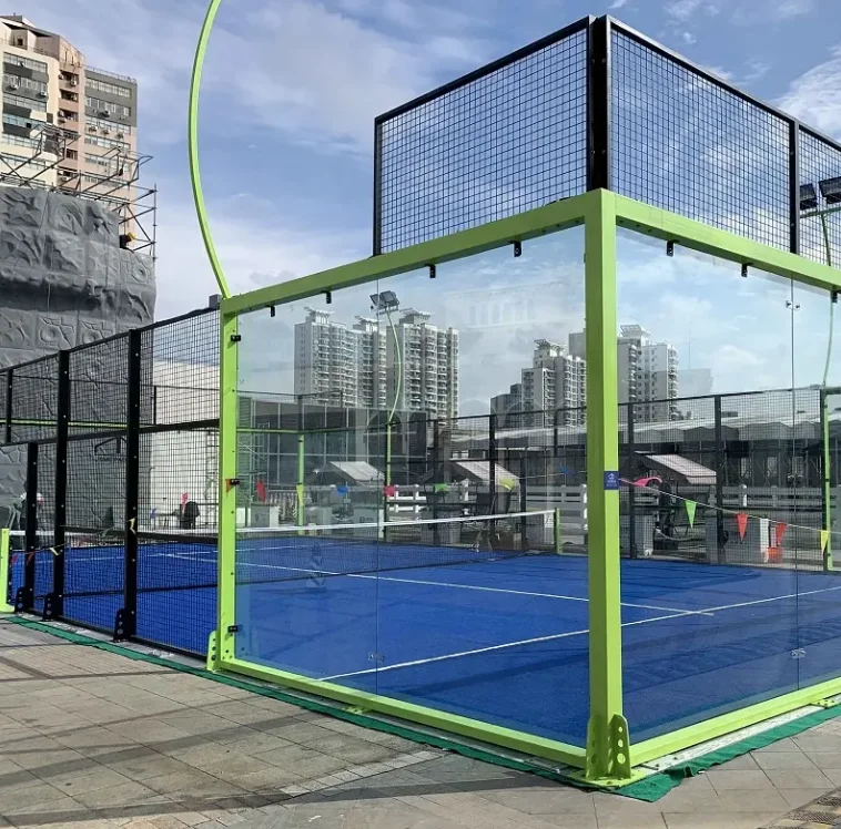 Mobile Panoramic plate padel tennis court Floating plate padelboll tennis court with electric tent Suspended plate tennis court