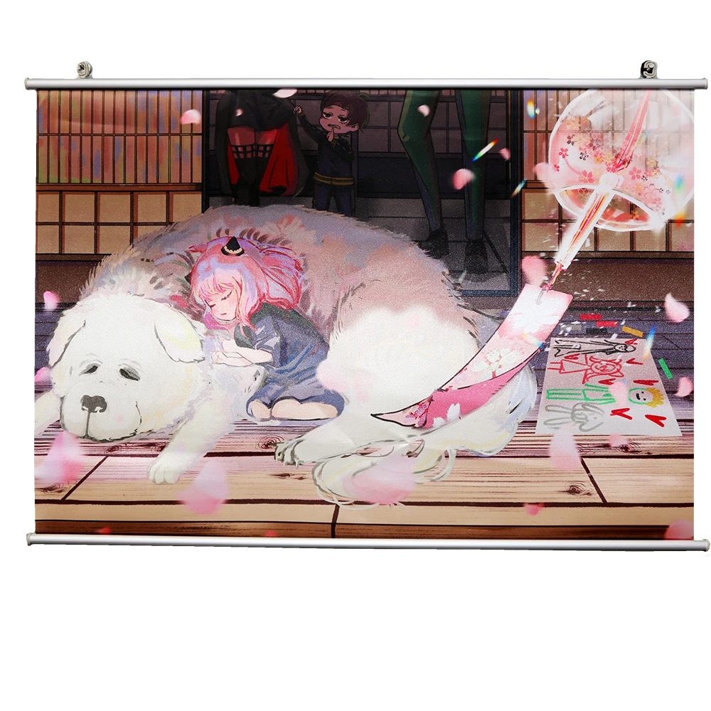 Manga Poster With Plastic Black Rod/hanger Anime Figure Hanging Tapestry Fabric Wall Scroll