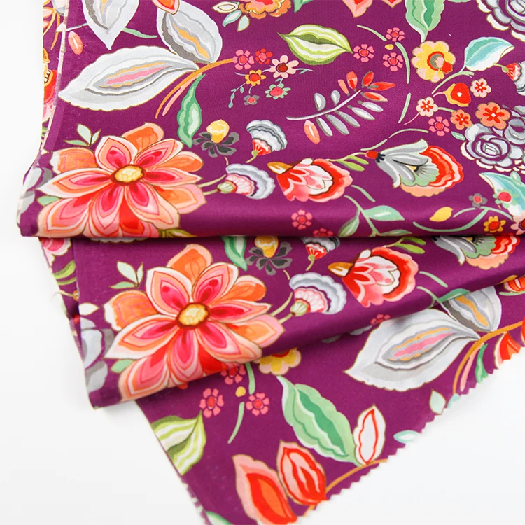 Most Fashionable Floral Pattern Satin Silk Mixed Inkjet Digital Printing Fabric High Quality For Women Garments