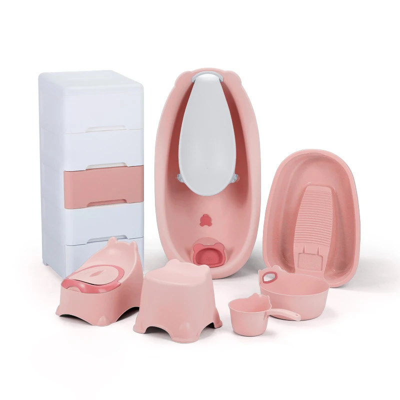 AliGan-Baby bath tub set 7pcs wardrobe accessories for newborn baby  kids travel portable essential plastic infant basin bucket