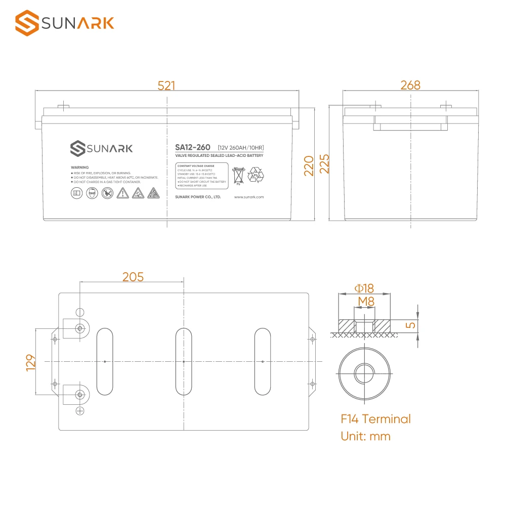 Chinese Manufacturer SunArk 12V 250Ah 12V1200Ah Agm Lead Acid Battery 300Ah Energy Store Batteries