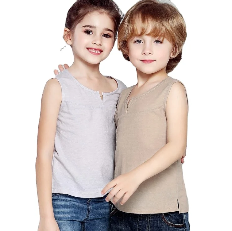 
High quality pure color new style high quality hemp kids custom fitness undershirt boys split hem tank top 