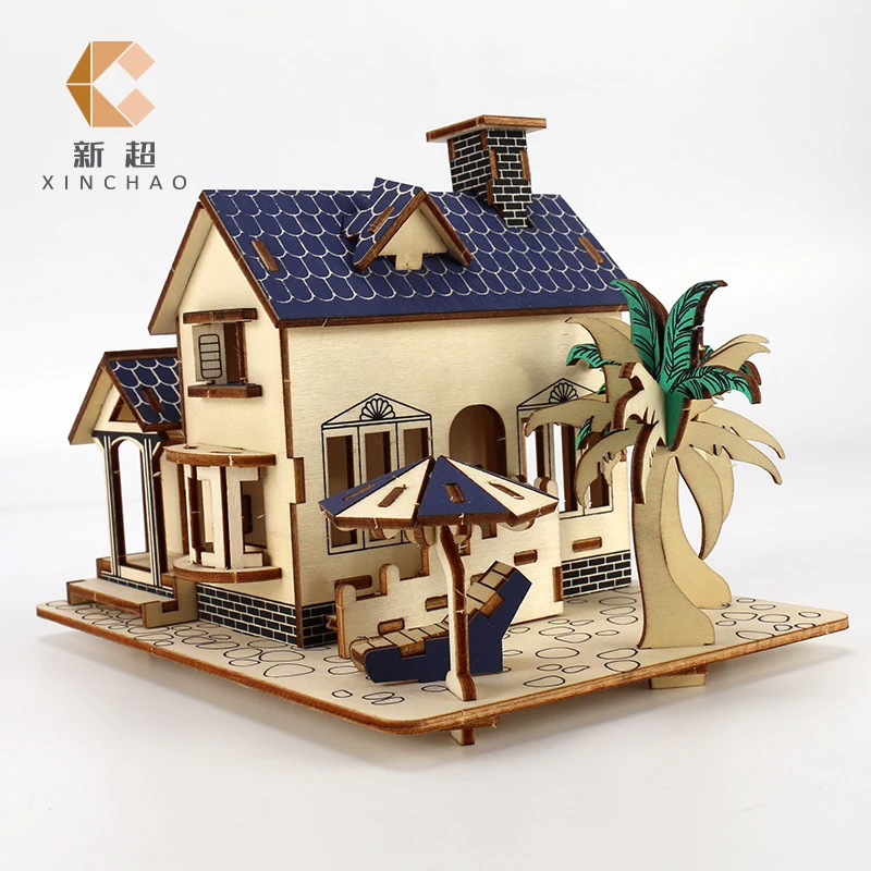 Hot Sale Sea View Villa Building Type House Puzzle Wooden Jigsaw Puzzle Model Puzzle DIY Toy,educational Toy Wood,wood