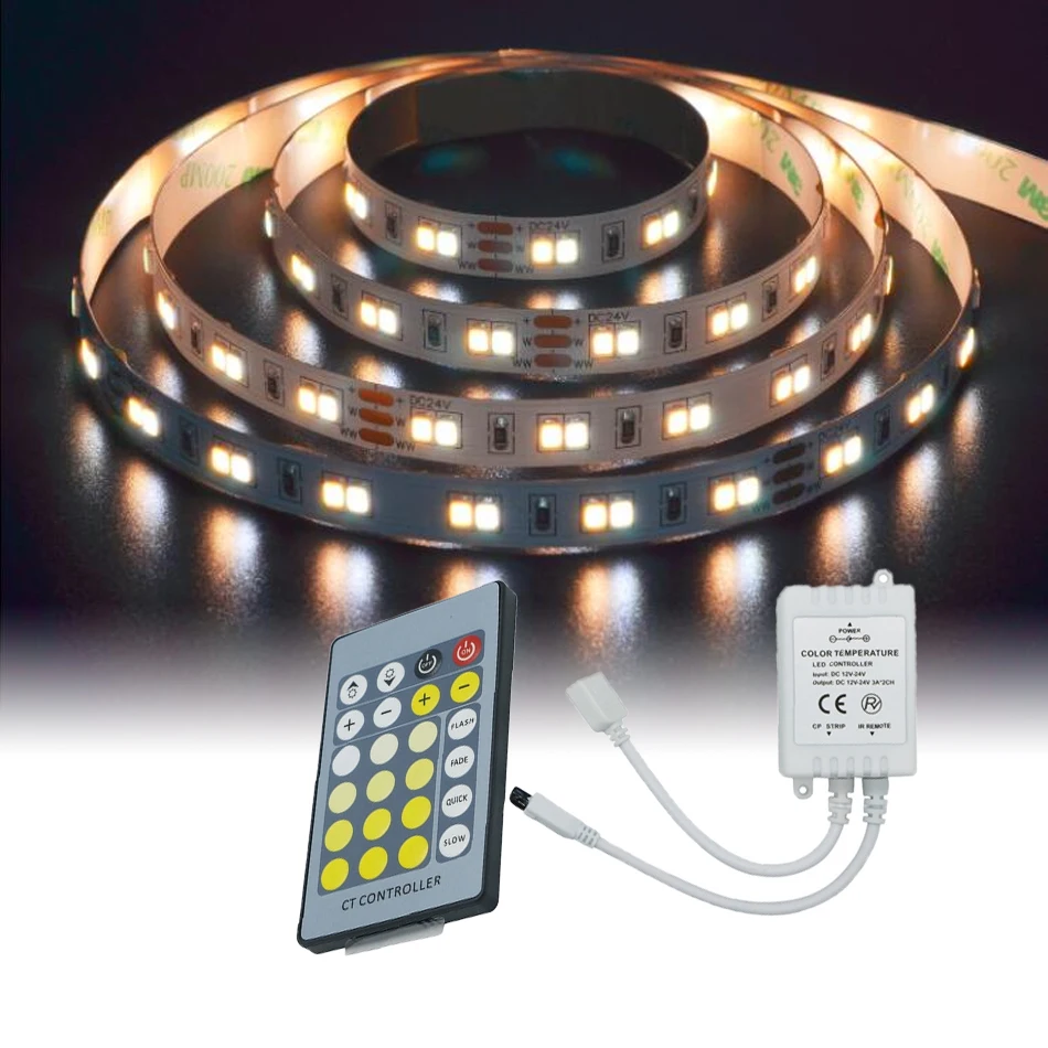Новый двухцветный светодиодный регулятор диммера 12 В 24 6А с ИК 24-клавишным пультом дистанционного управления для 3-проводной 2-канальной 5050 2835 полосы света