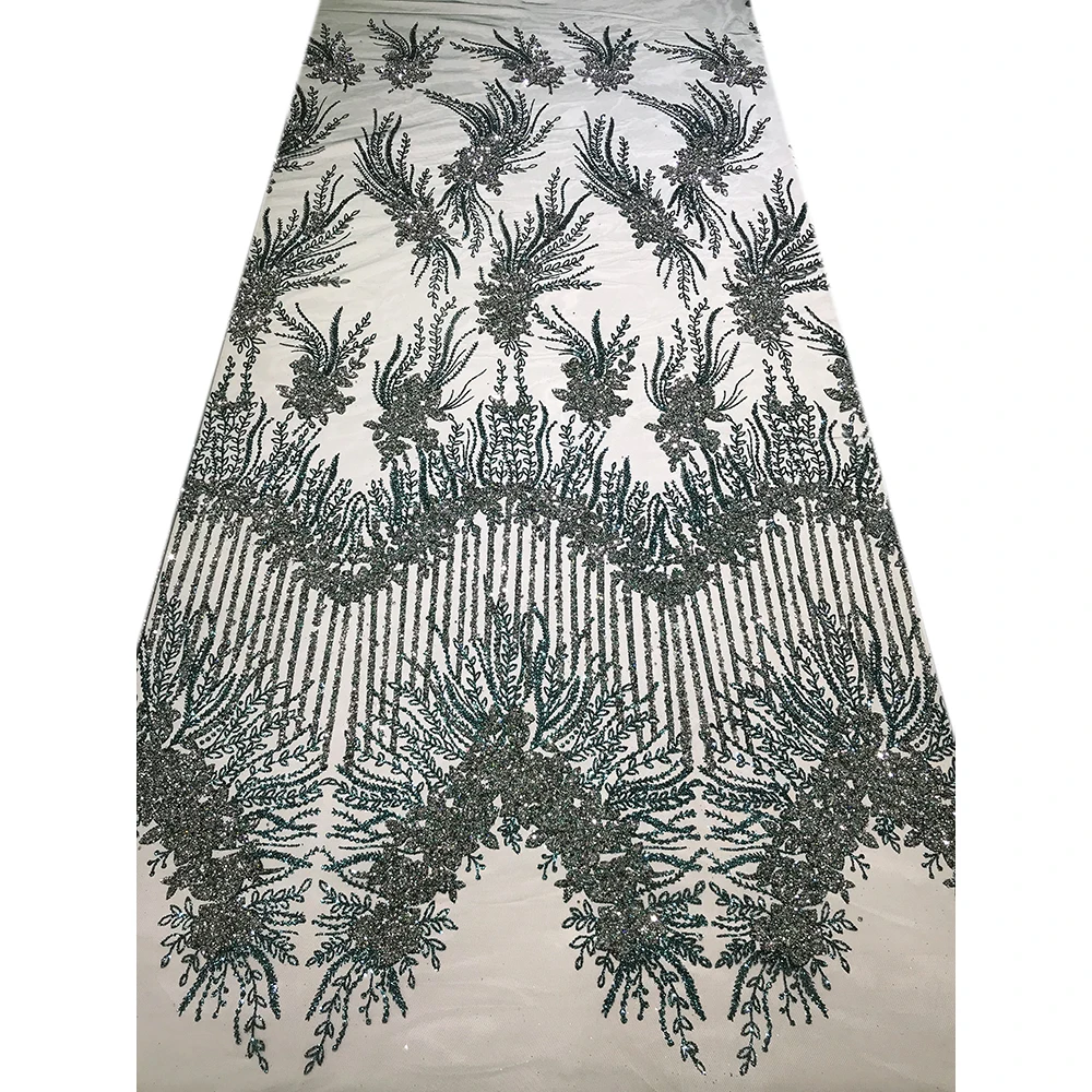 Champagne/Rose Gold/Dark Green/Pink Africa French Mesh Sequin Glitter Tulle Lace Fabric with Rhinestones for Wedding Party Dress