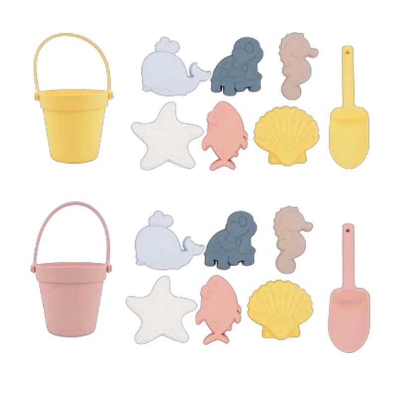 2023 new Bpa free silicone beach toys bucket set sea animal shape kids outdoor educational beach silicone summer toys