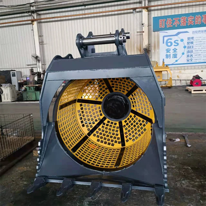 3 -25 Ton excavator Attachment Rotating Sieving Bucket To Screen Out Fine Sand And Gravel With Mesh Screen