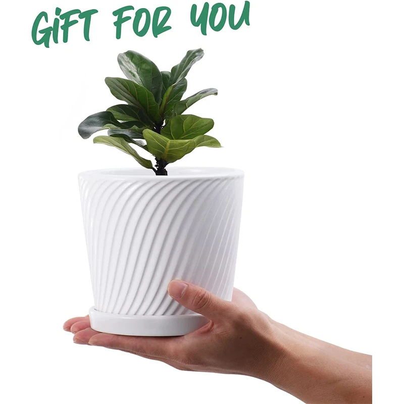 5.5 Inch Plant Pots Indoor Ceramic Pots Planters with Drainage Hole and Saucers Flower Pots for Indoor Outdoor Plant