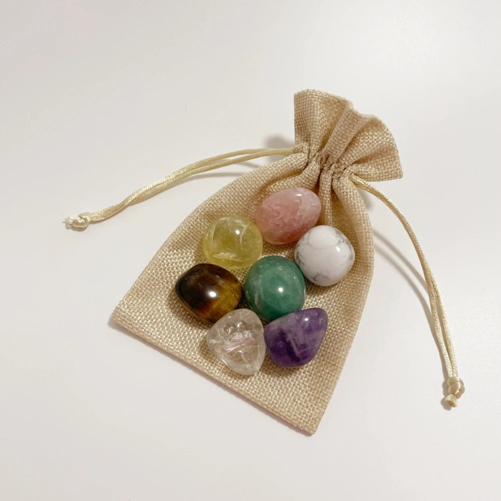 7-Piece Chakra Set Quartz Gemstone Crystal Grids Raw Technique Reiki Meditation Kit  Packaged In Cotton Bag