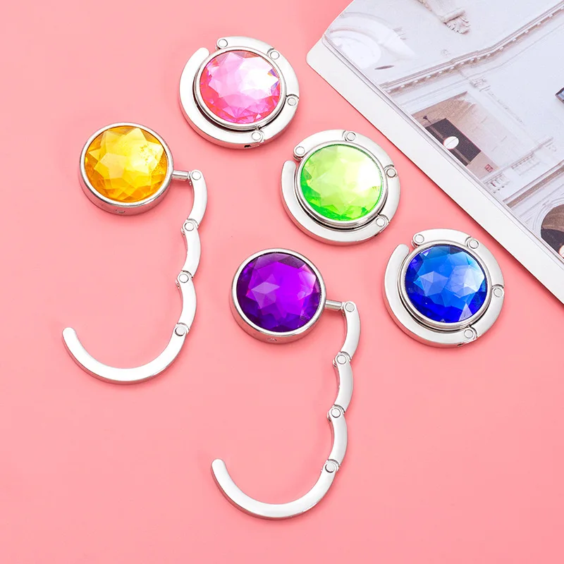 Wholesale Portable Bag Hook For Table Crystal Multiple Colour Metal Handbag Hook Hanger Holder