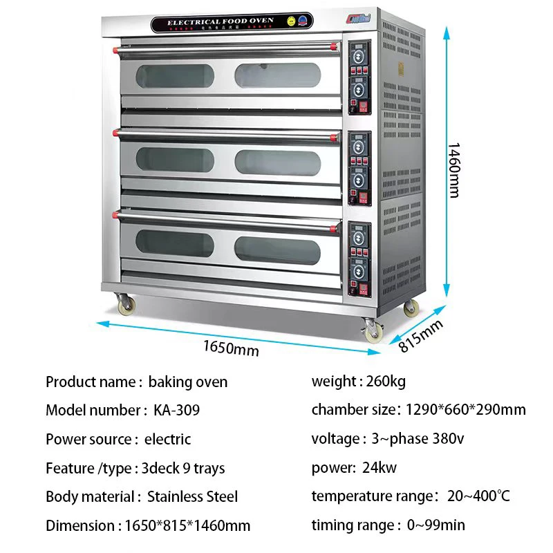 Customized commercial bakery equipment 3 deck 9 trays 12 tray electric bread pizza baking oven