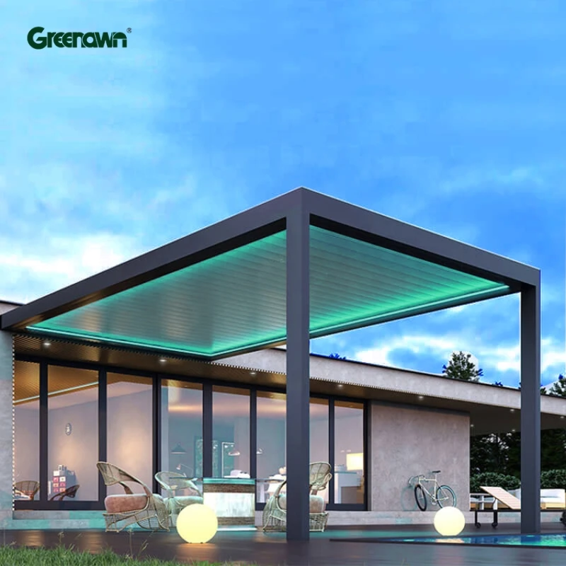 Eco- Friendly Sustainable Waterproof Customized Garden Greenhouse Aluminium Waterproof Gazebo Motorized Pergola